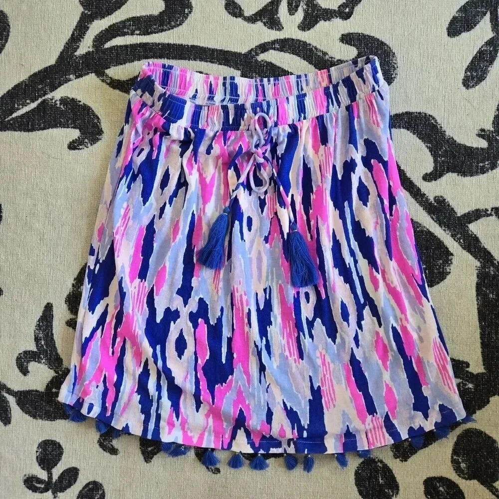 LILLY‎ PULITZER IKAT SKIRT WITH TASSEL TRIM Size XXS Flirty Boho Preppy